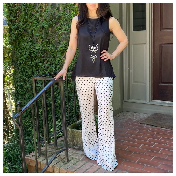 FABULOUS WHITE WITH BLACK POLKA DOT WIDE LEG PANTS - Picture 4 of 8